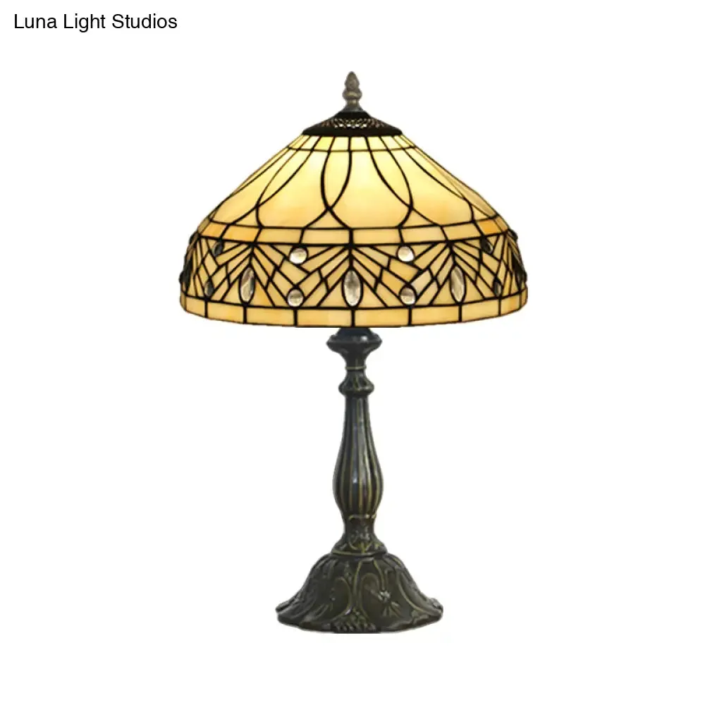 Baroque Brass Tapered Glass Night Table Lamp with 1-Head for Bedroom