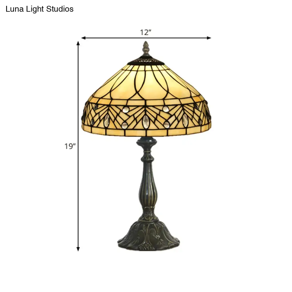 Baroque Brass Tapered Glass Night Table Lamp with 1-Head for Bedroom