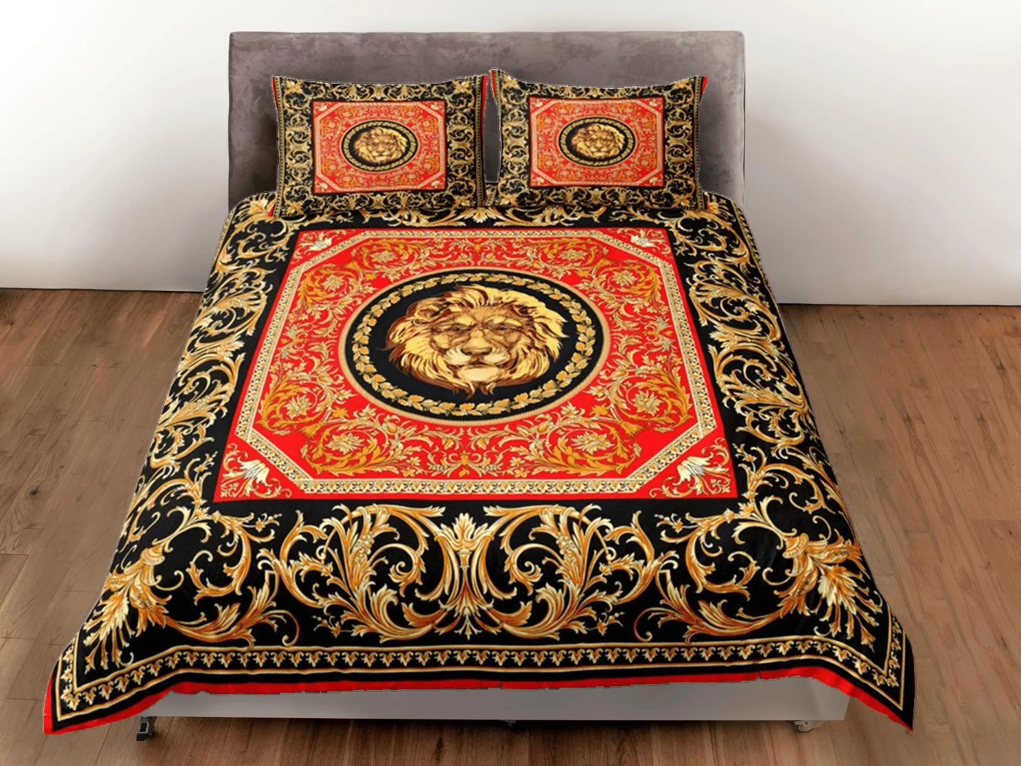 Baroque Lion Luxury Duvet Cover Set Aesthetic Bedding Set Full Victorian Decor,