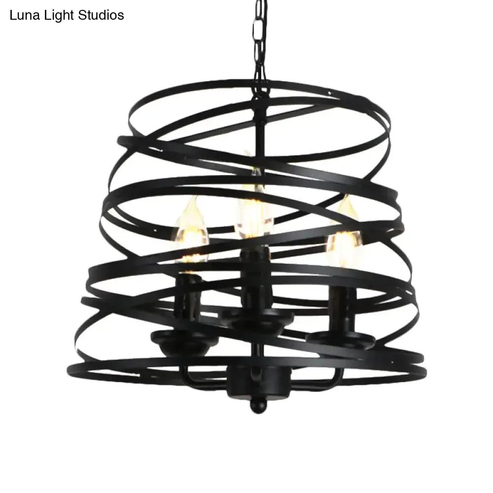 Barrel/Birdcage Chandelier Lighting - Vintage Style Pendant Light - 3 Lights - Black Metallic - Over Table