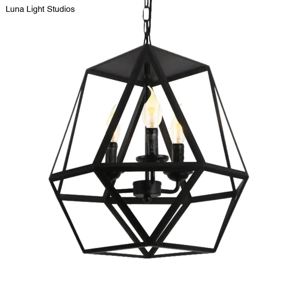 Barrel/Birdcage Chandelier Lighting - Vintage Style Pendant Light - 3 Lights - Black Metallic - Over Table