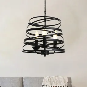 Barrel/Birdcage Chandelier Lighting - Vintage Style Pendant Light - 3 Lights - Black Metallic - Over Table