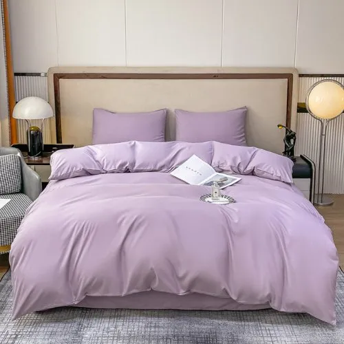 Basic Single Set of 4 Pieces, Luna Home Premium Quality Duvet Cover Set. Lavender color.