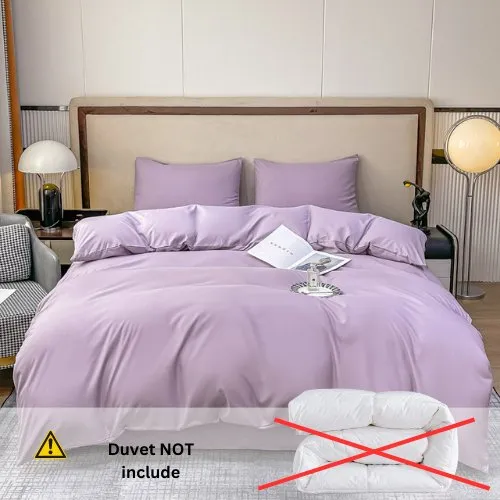 Basic Single Set of 4 Pieces, Luna Home Premium Quality Duvet Cover Set. Lavender color.