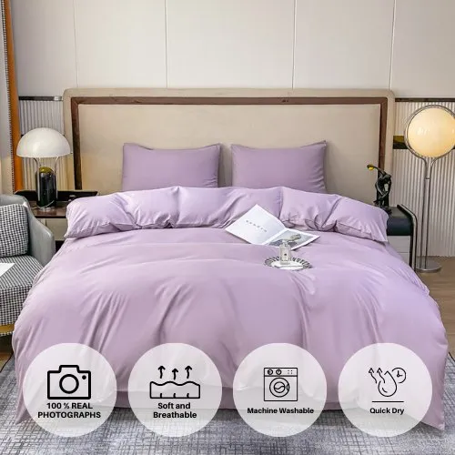 Basic Single Set of 4 Pieces, Luna Home Premium Quality Duvet Cover Set. Lavender color.