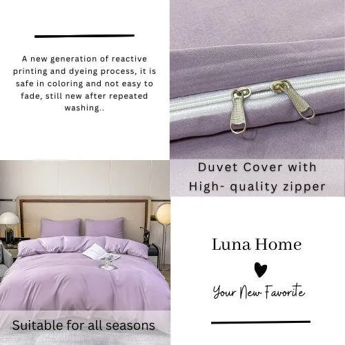 Basic Single Set of 4 Pieces, Luna Home Premium Quality Duvet Cover Set. Lavender color.