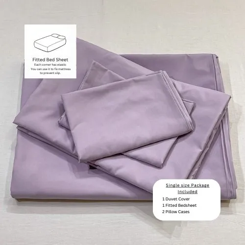 Basic Single Set of 4 Pieces, Luna Home Premium Quality Duvet Cover Set. Lavender color.