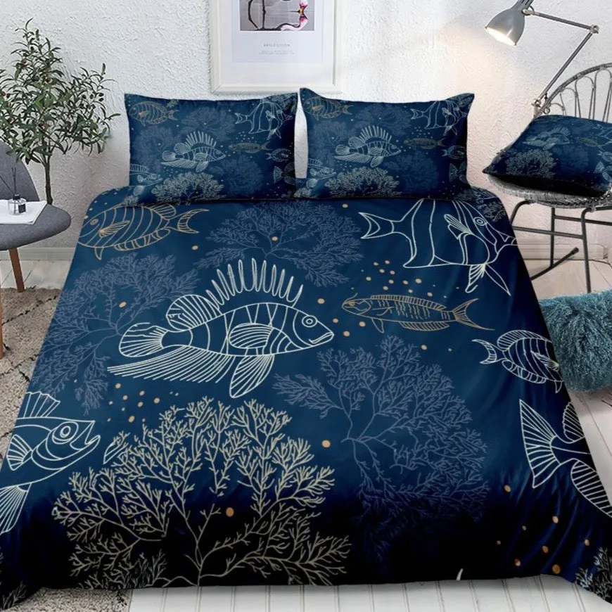 Bedding Set: Ocean Fish - dark blue