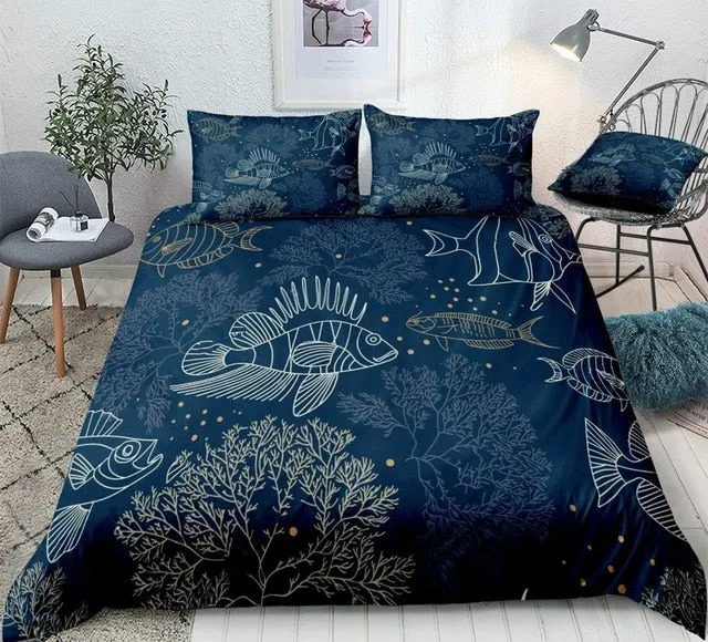 Bedding Set: Ocean Fish - dark blue