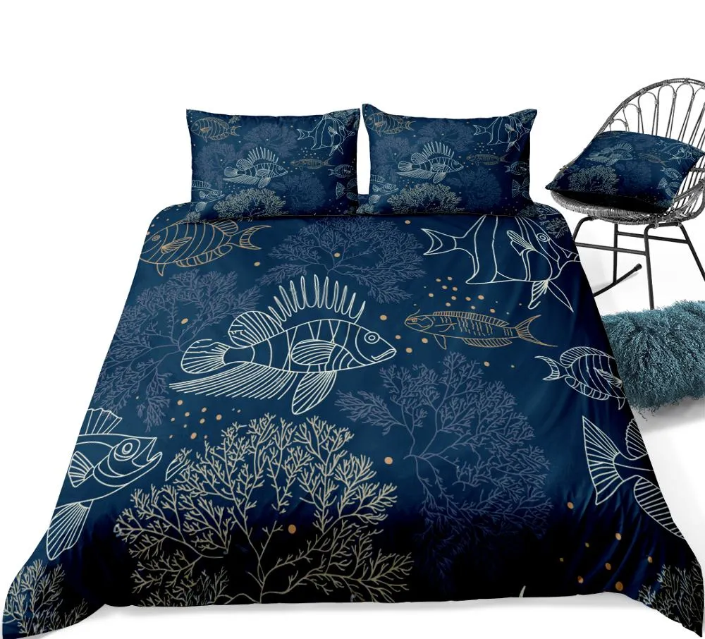 Bedding Set: Ocean Fish - dark blue