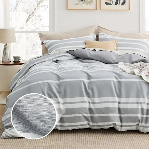 Bedsure Twin Duvet Cover Grey White Striped - Super Soft Cationic Dyed Duvet Cover for Kids with Zipper Closure, 2 Pieces, Includes 1 Reversible Duvet Cover (68"x90") & 1 Pillow Sham, NO Comforter