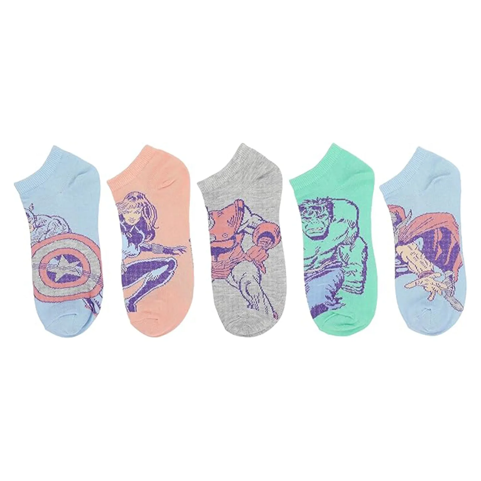 Bioworld Marvel Character Heroes Womens 5 Pair Of Ankle Socks