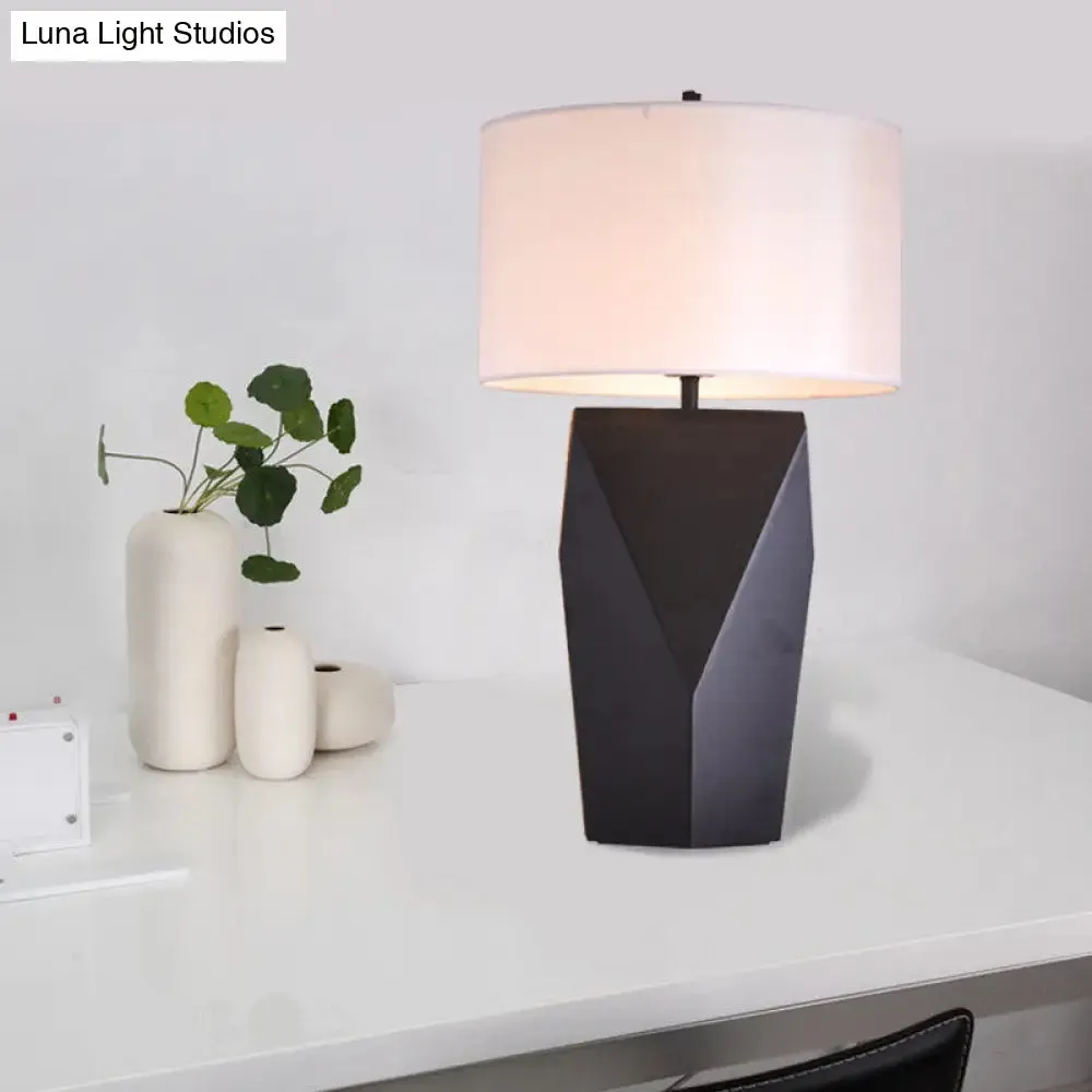 Black Cylinder Small Desk Lamp with Fabric Shade - Contemporary 1 Bulb Task Lighting