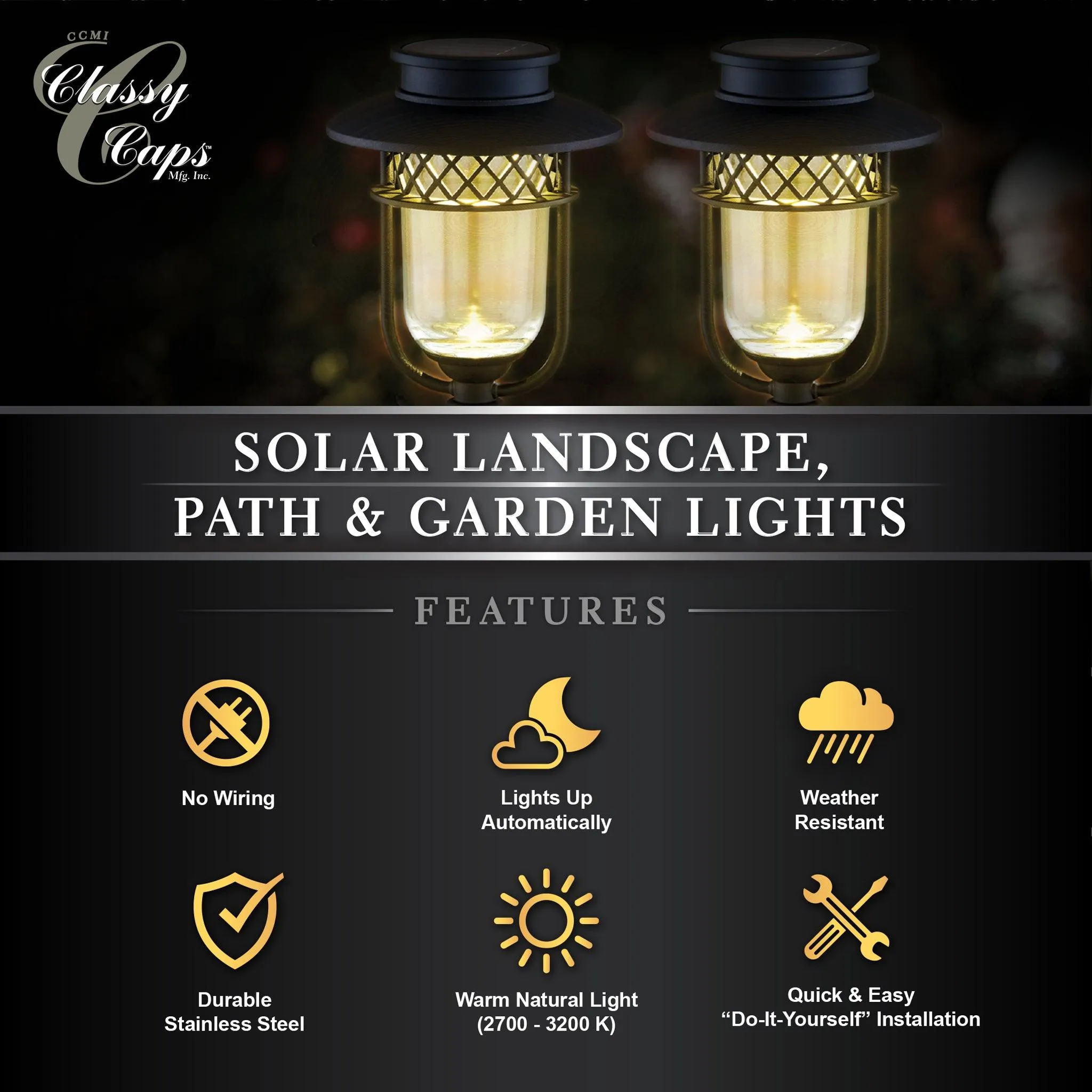 Black Stainless Steel Landscape, Path & Garden Light - 2 Pack