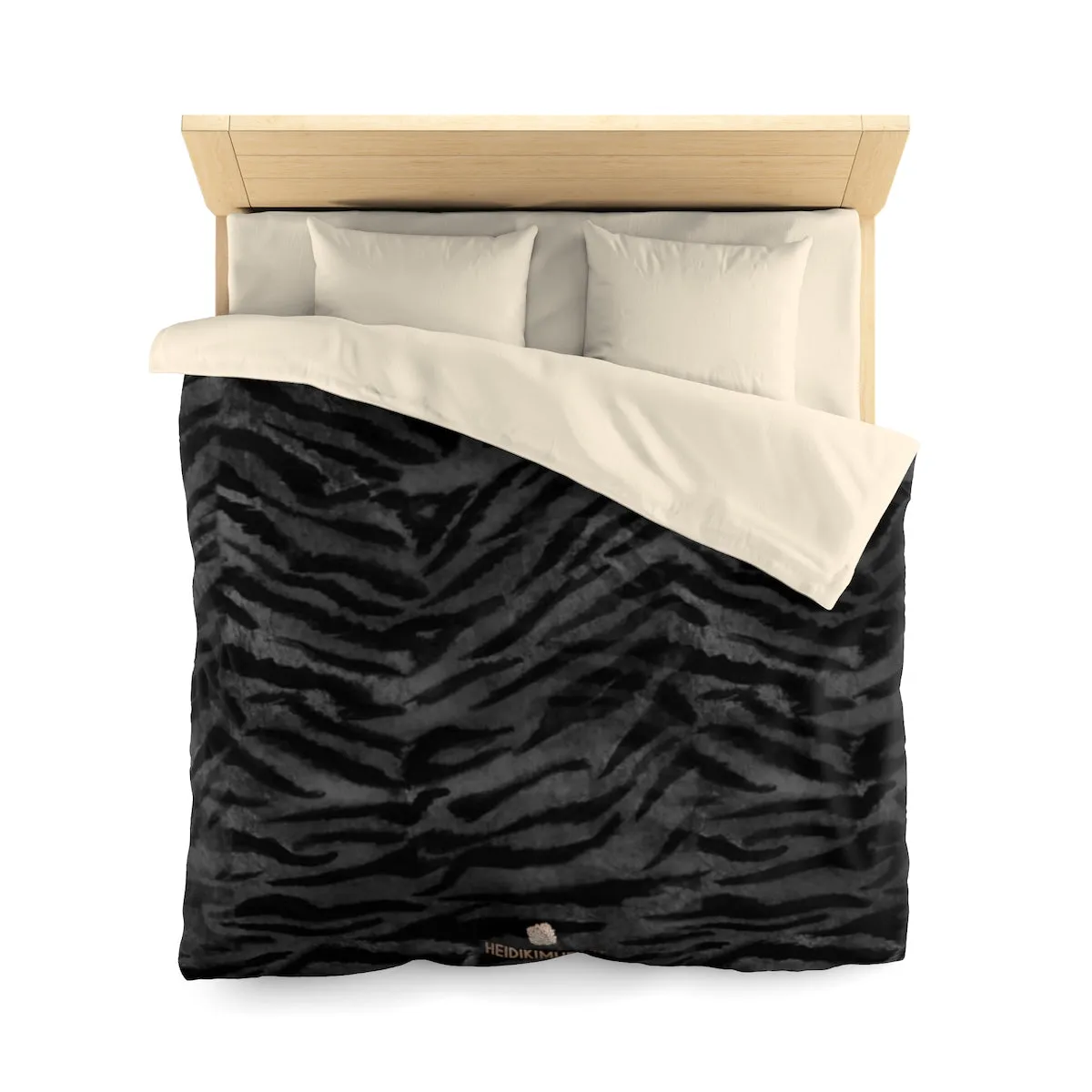 Black Tiger Stripe Duvet Cover, Gray Animal Print Queen/Twin Size Microfiber Duvet Cover