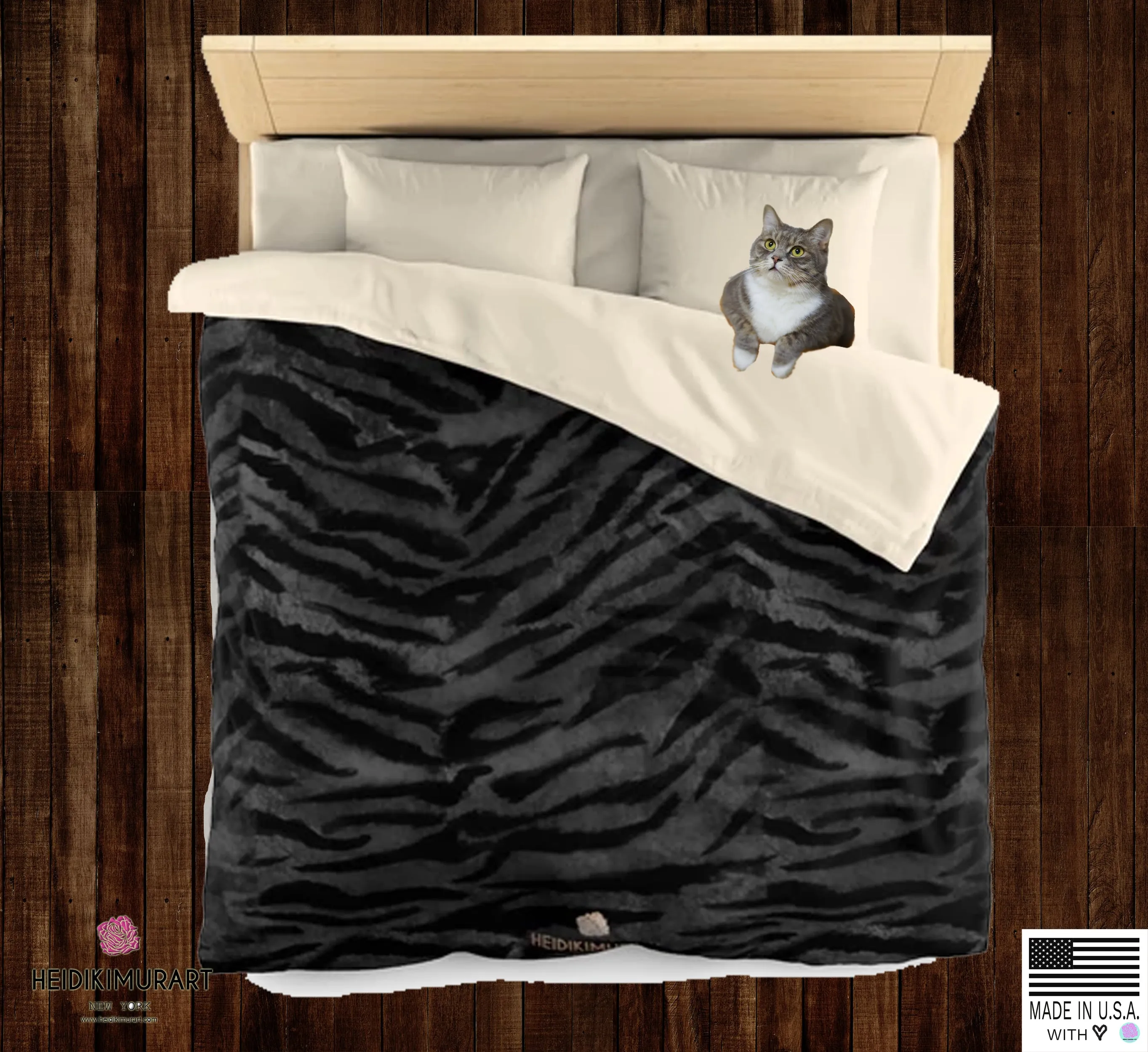 Black Tiger Stripe Duvet Cover, Gray Animal Print Queen/Twin Size Microfiber Duvet Cover