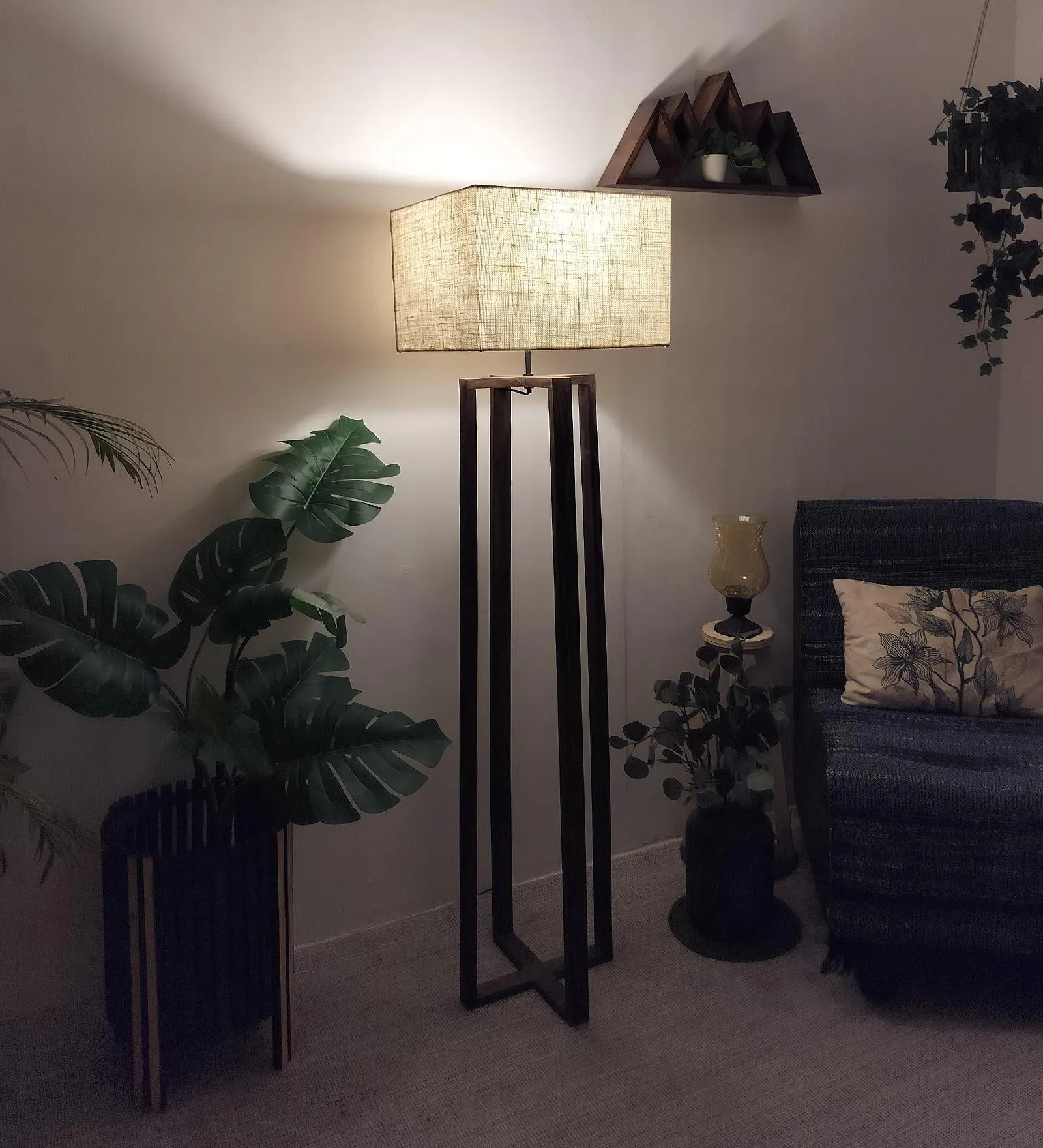 Blender Wooden Floor Lamp with Premium Beige Fabric Lampshade