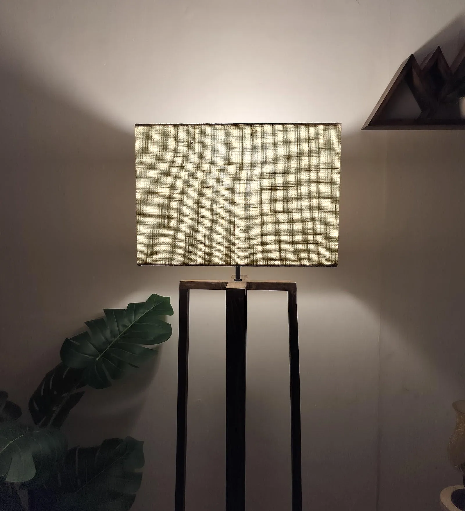 Blender Wooden Floor Lamp with Premium Beige Fabric Lampshade