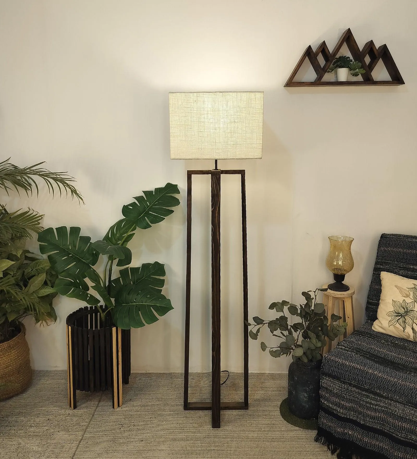 Blender Wooden Floor Lamp with Premium Beige Fabric Lampshade