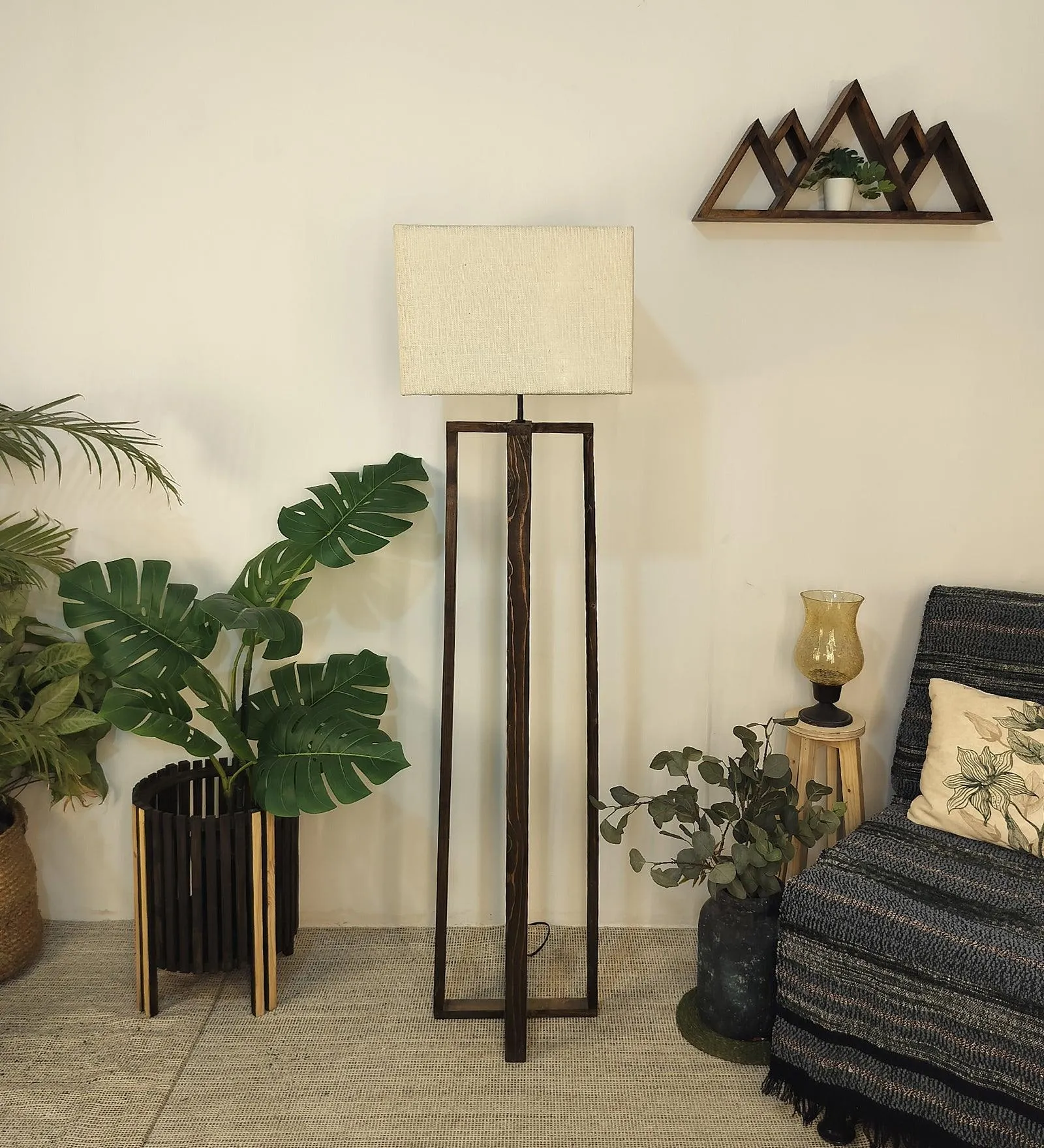 Blender Wooden Floor Lamp with Premium Beige Fabric Lampshade