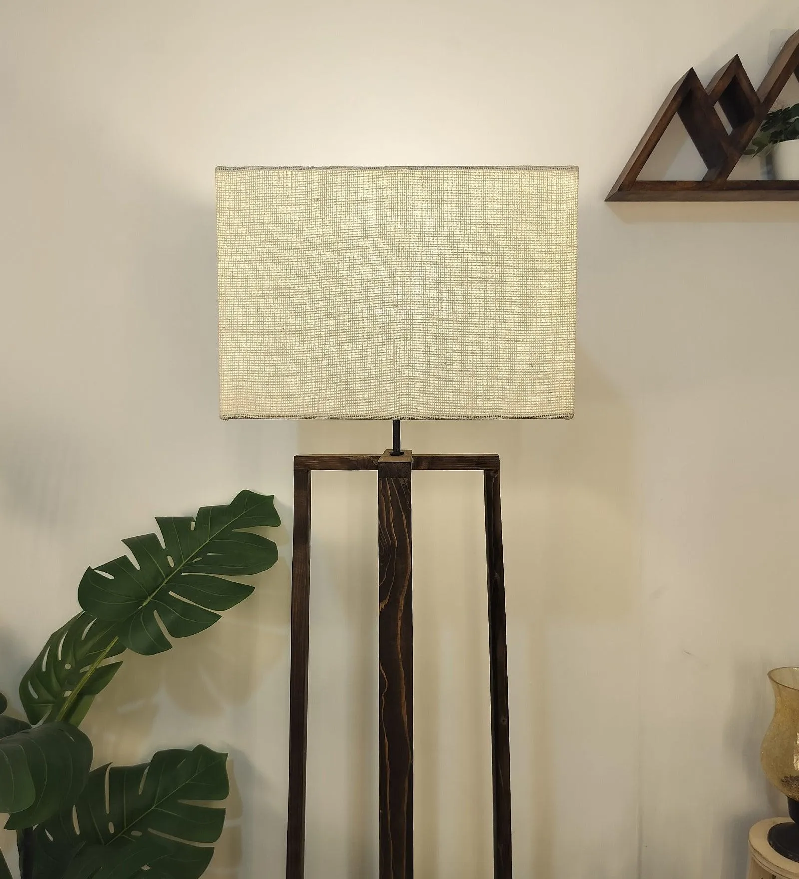 Blender Wooden Floor Lamp with Premium Beige Fabric Lampshade