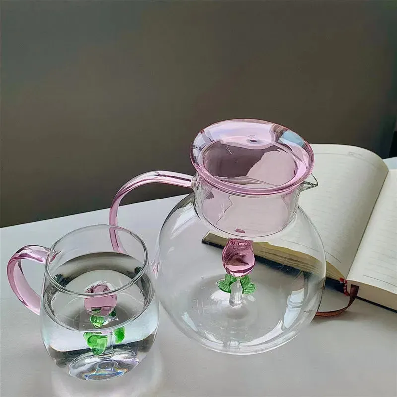 Blossom Glass Teapot and Cup Set