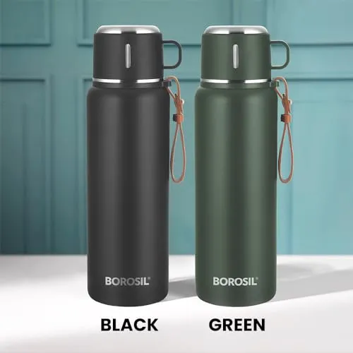 Borosil Hydra Cruise 900 ml Insulated Water Bottle, Green Stainless Steel Bottle, with Double Wall Vacuum Insulation, 17 Hours Hot & 20 Hours Cold, 1 Year Warranty