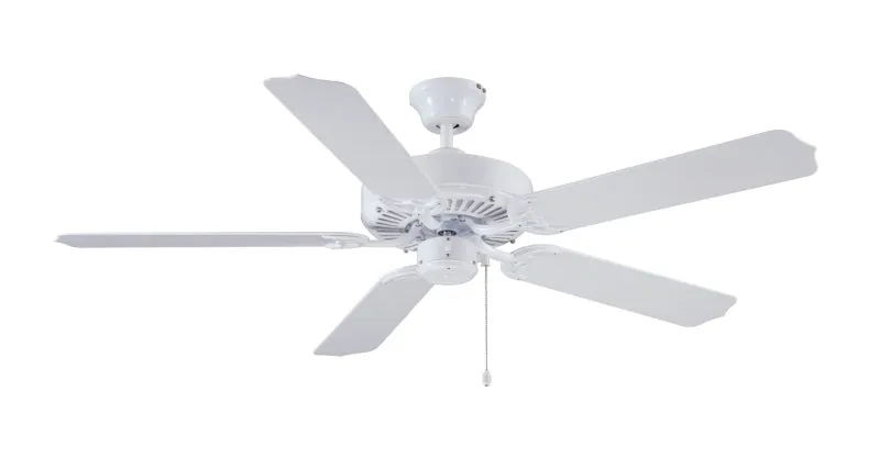 Boston Harbor Ceiling Fan, 5-Blade, White Housing, White Blade, 52 in Sweep, ABS Blade, 3-Speed :EA: QUANTITY: 1