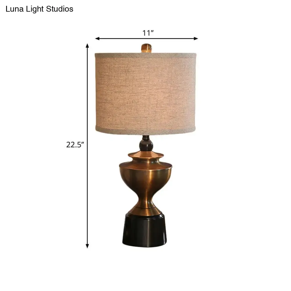 Bronze Barrel Desk Lamp: Countryside Style Nightstand Light with 1-Bulb for Living Room