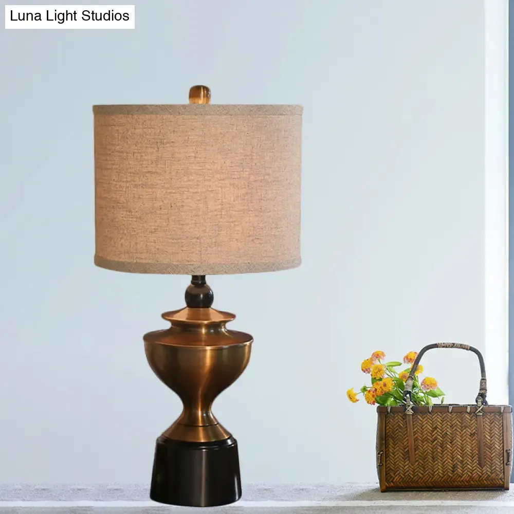 Bronze Barrel Desk Lamp: Countryside Style Nightstand Light with 1-Bulb for Living Room