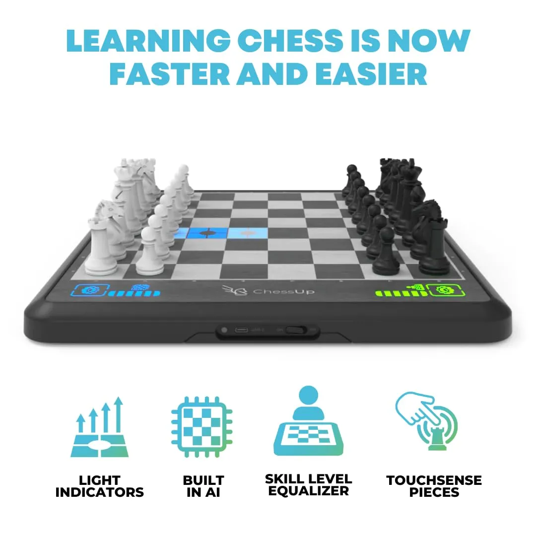 Bryght Labs - ChessUp - Electronic Chess Board - Built-in Chess Engine & Instructor - Includes Chess Set TouchSense Pieces - Light Up Smart Chess Board - Features AI, Wireless Play & Companion App