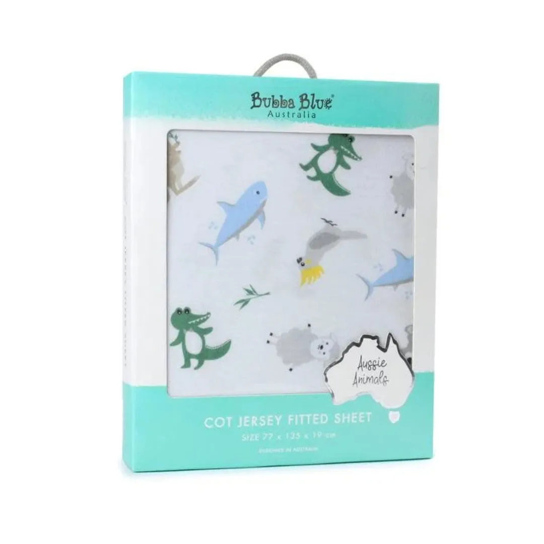 Bubba Blue Aussie Animals Jersey Cot Fitted Sheet (77x135x19cm)