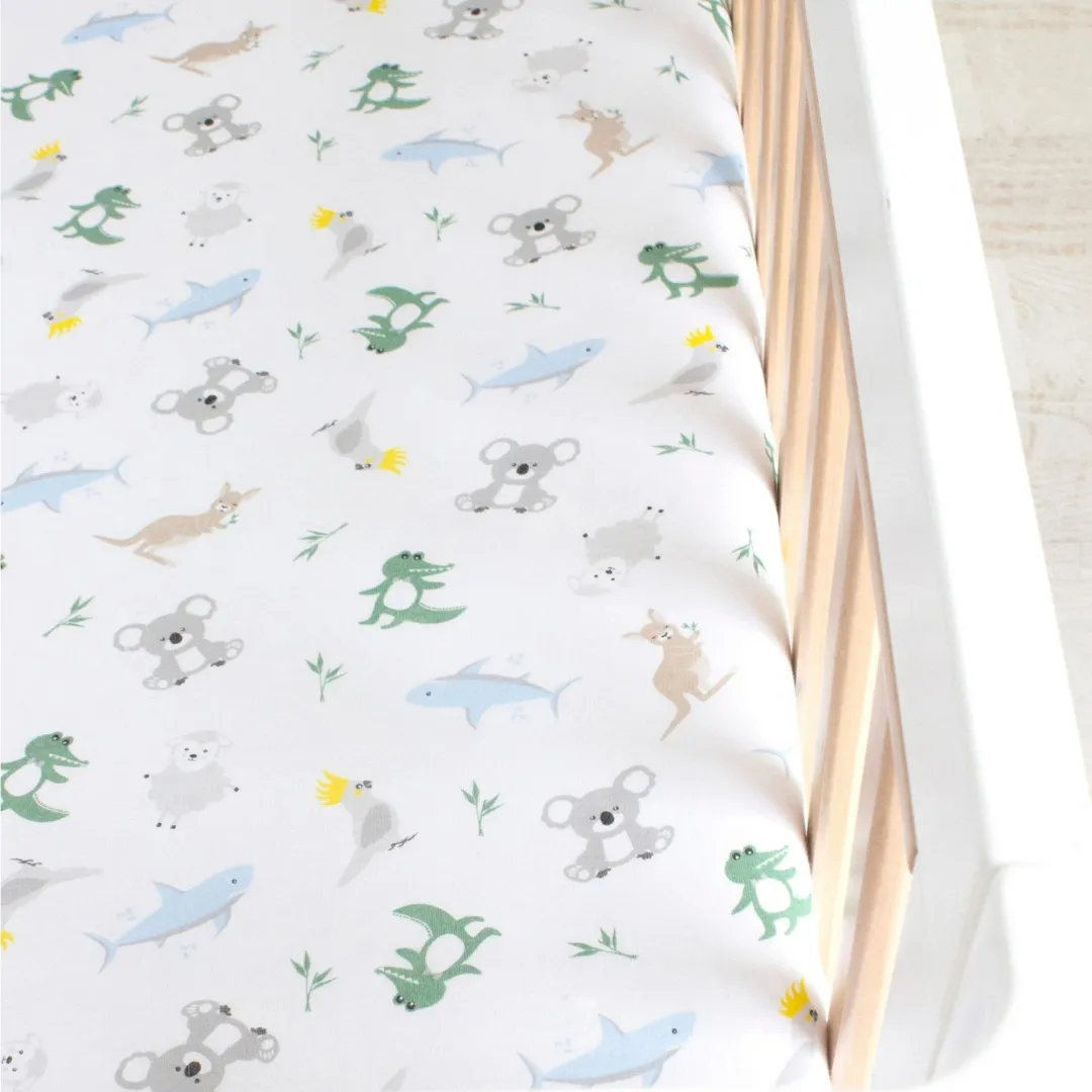 Bubba Blue Aussie Animals Jersey Cot Fitted Sheet (77x135x19cm)