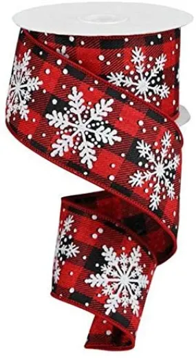 Buffalo Plaid Snowflakes Wired Ribbon - 2 1/2" x 10 Yards