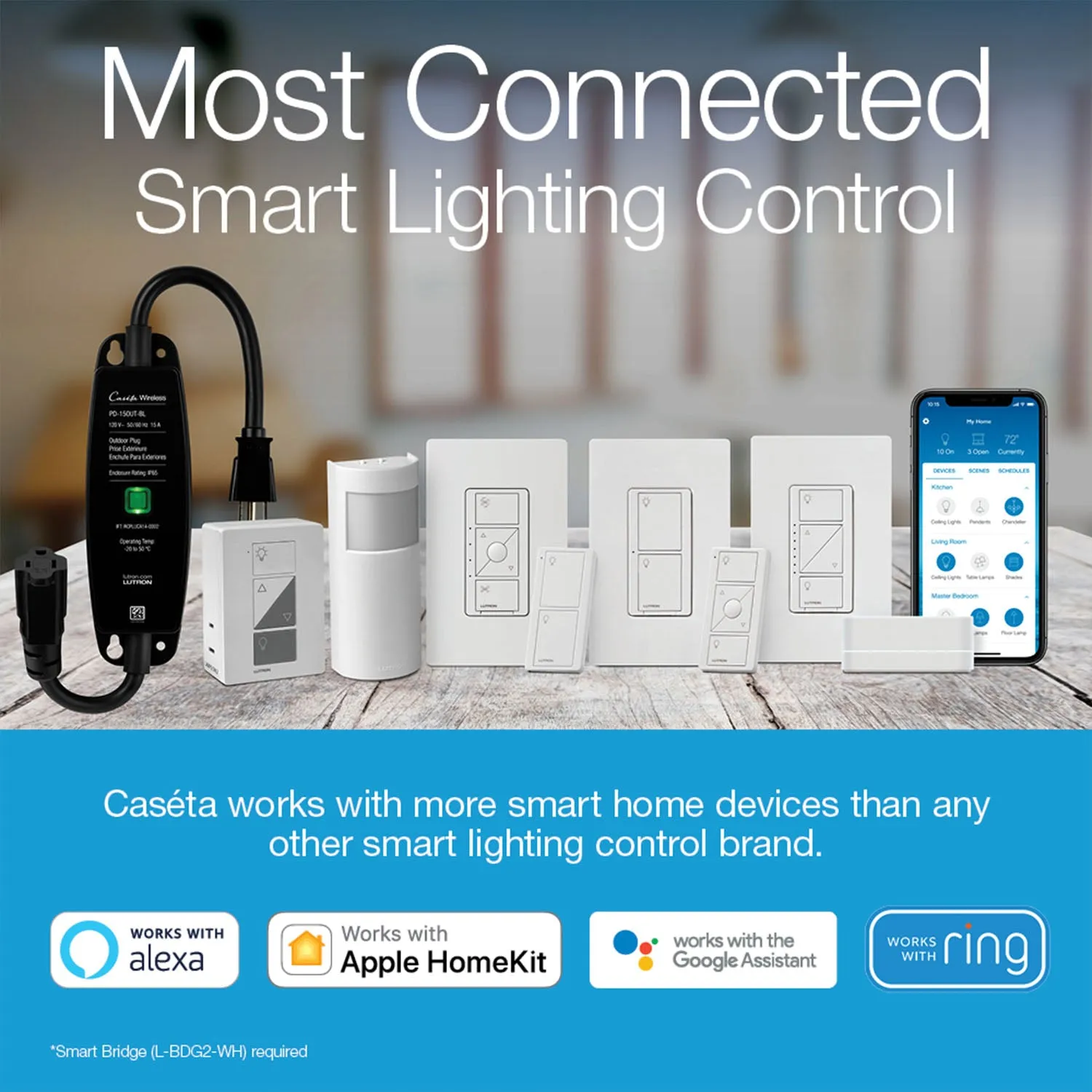 Caseta Wireless Smart Dimmer Switch, ELV/LED, 3-Way/Multi-Location, Neutral Required, White