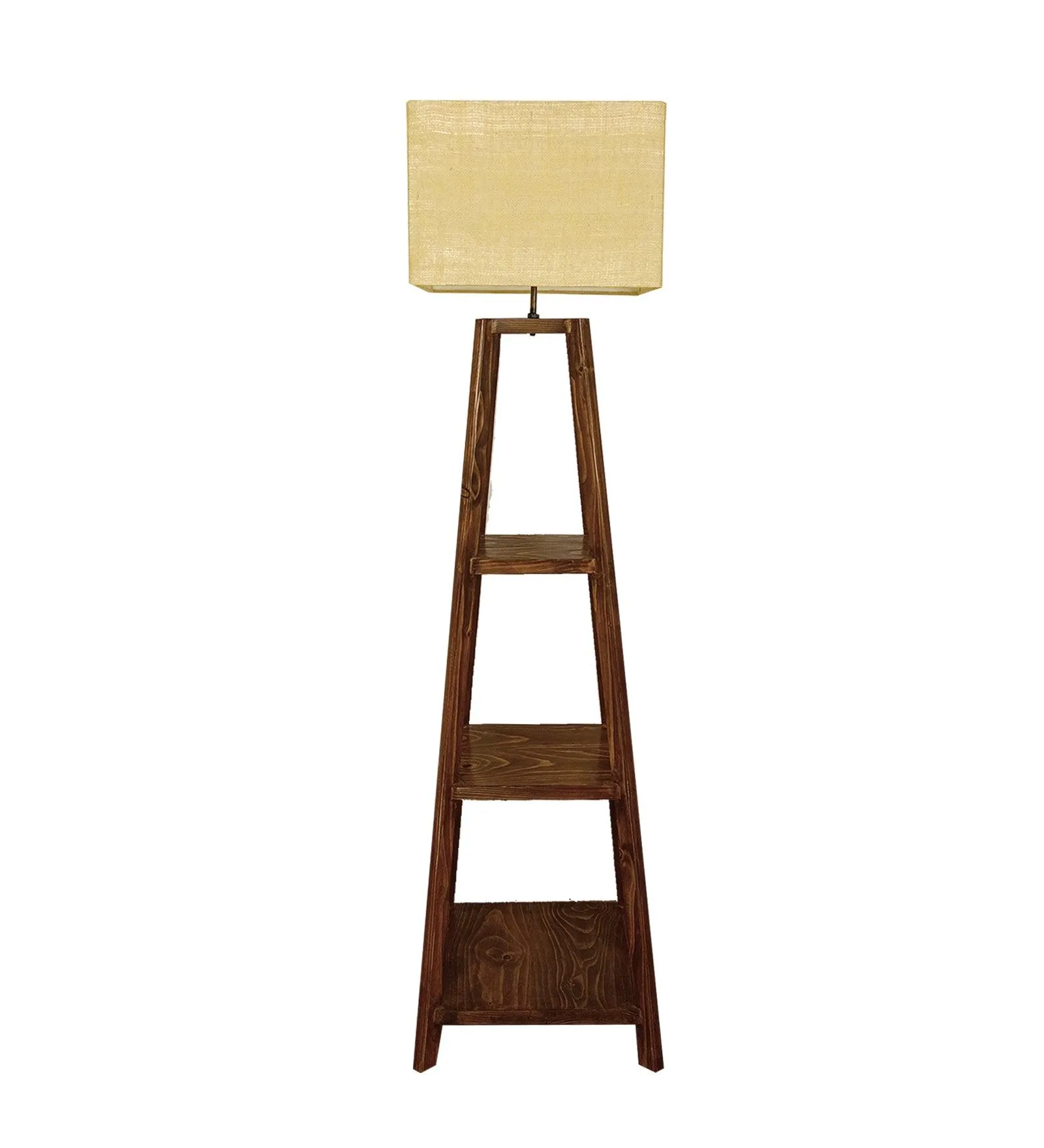 Charlotte Wooden Floor Lamp with Brown Base and Jute Fabric Lampshade