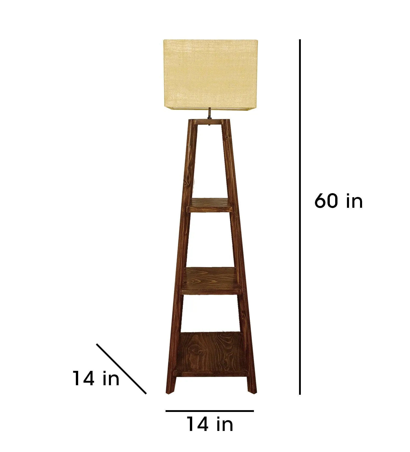 Charlotte Wooden Floor Lamp with Brown Base and Jute Fabric Lampshade