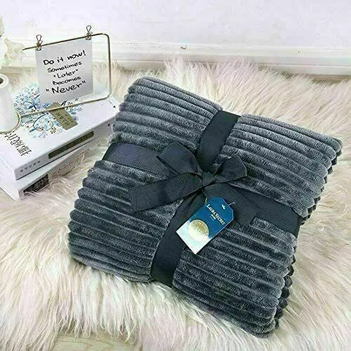 Chunky Ribbed Throw Blankets 150x200cm 100% Polyester - Cozy & Warm - Perfect Blankets for Bed, Sofa, Couch CHARCOAL