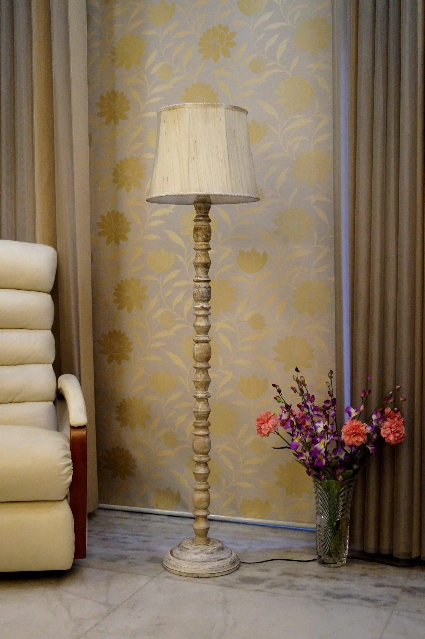 Classic Floor Lamp Cream & Brown with (Bulb Not Included)