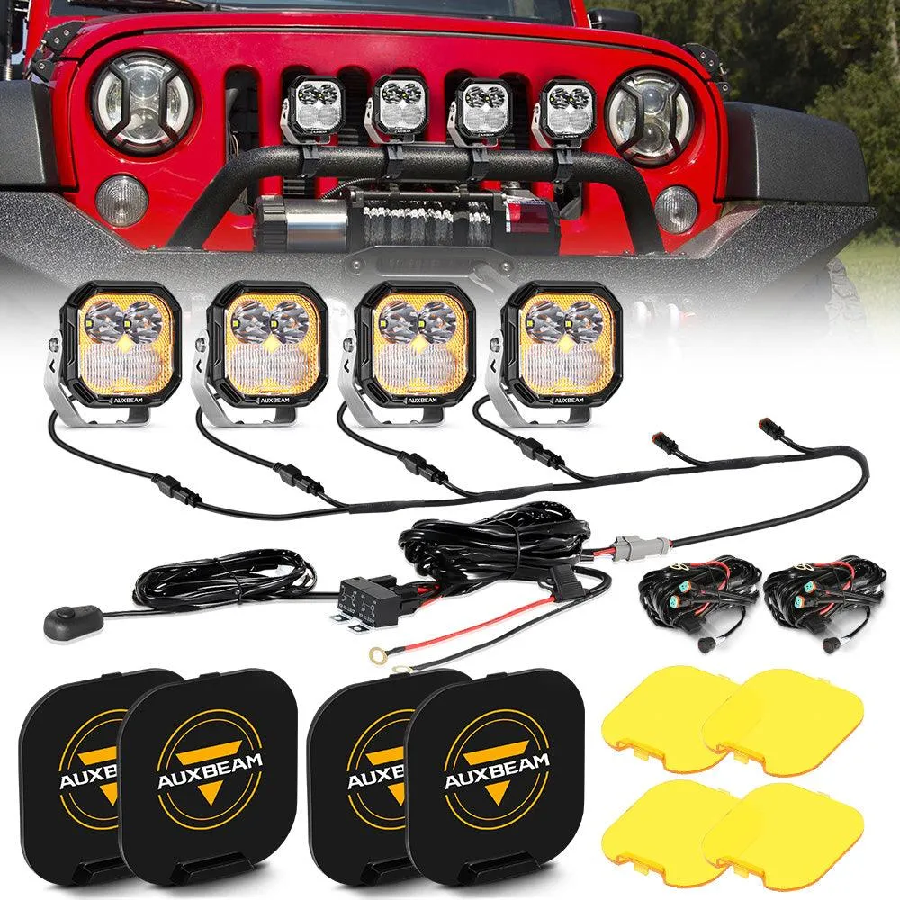 Color Play Series 3 Inch 100W LED Pod Lights Off Road Lights with White DRL & Amber Turn Signal Lights