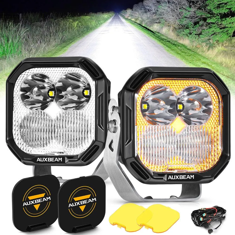 Color Play Series 3 Inch 100W LED Pod Lights Off Road Lights with White DRL & Amber Turn Signal Lights