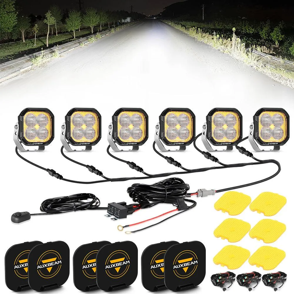 Color Play Series 3 Inch 100W LED Pod Lights Off Road Lights with White DRL & Amber Turn Signal Lights