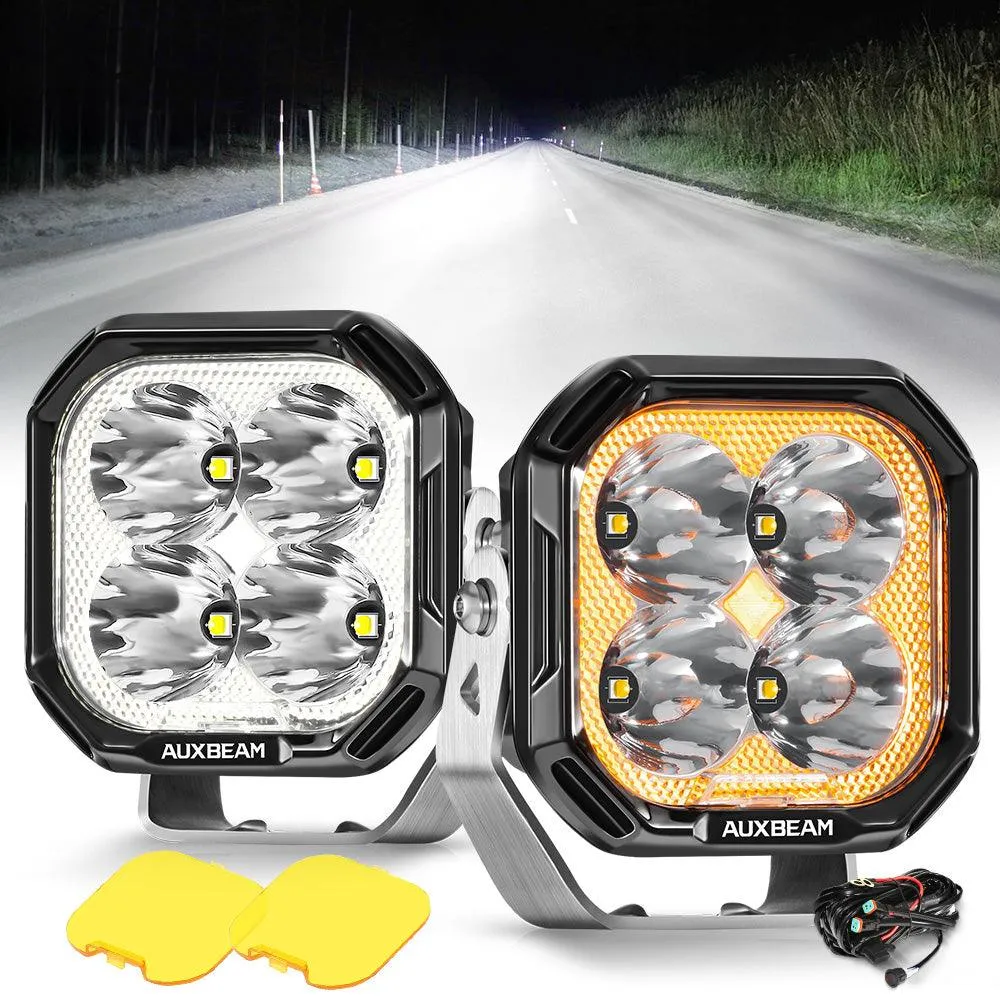 Color Play Series 3 Inch 100W LED Pod Lights Off Road Lights with White DRL & Amber Turn Signal Lights