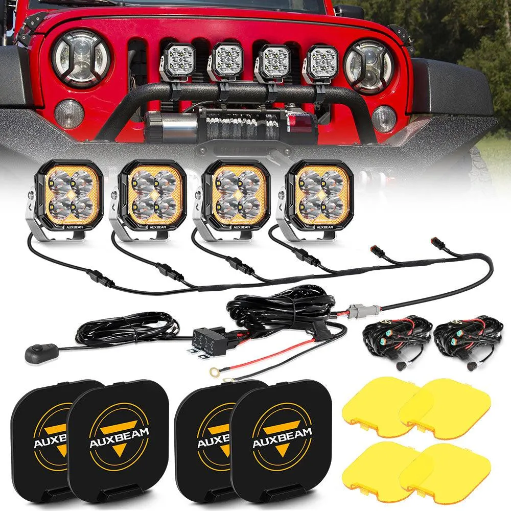 Color Play Series 3 Inch 100W LED Pod Lights Off Road Lights with White DRL & Amber Turn Signal Lights