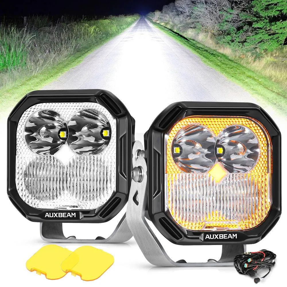 Color Play Series 3 Inch 100W LED Pod Lights Off Road Lights with White DRL & Amber Turn Signal Lights