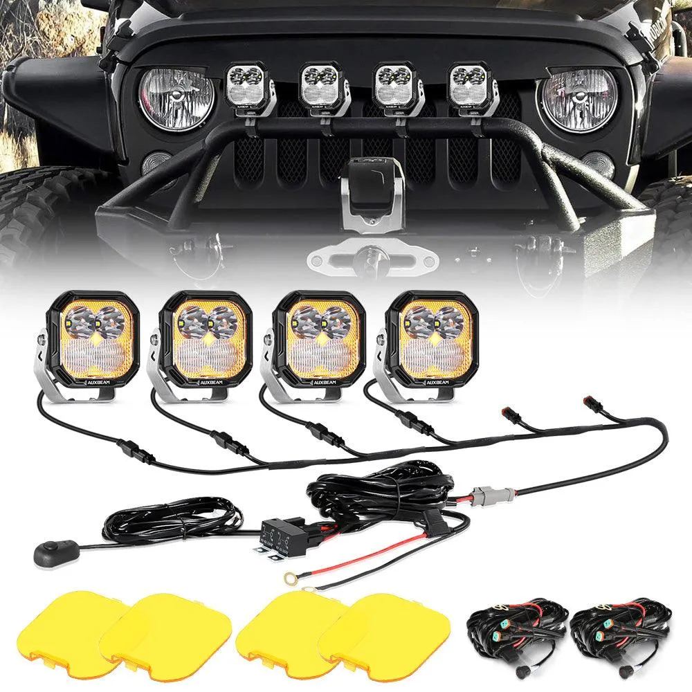 Color Play Series 3 Inch 100W LED Pod Lights Off Road Lights with White DRL & Amber Turn Signal Lights