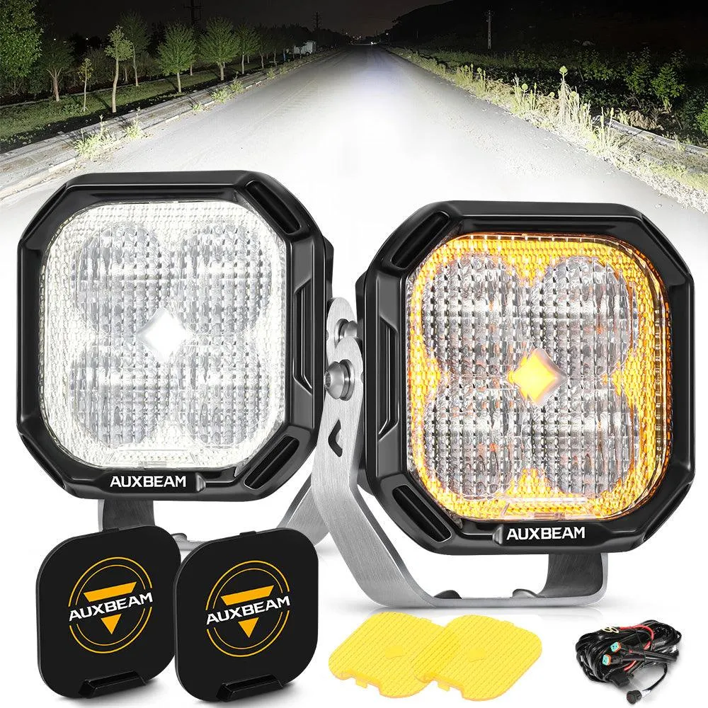 Color Play Series 3 Inch 100W LED Pod Lights Off Road Lights with White DRL & Amber Turn Signal Lights