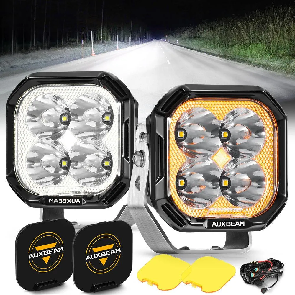 Color Play Series 3 Inch 100W LED Pod Lights Off Road Lights with White DRL & Amber Turn Signal Lights