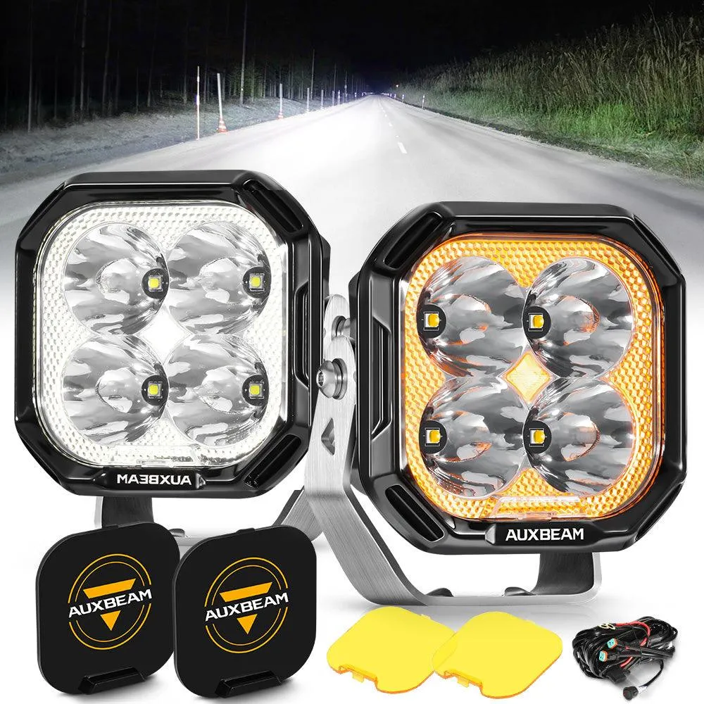 Color Play Series 3 Inch 100W Spot LED Pod Lights Off Road Lights with White DRL & Amber Turn Signal Lights