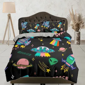 Colorful Spaceship Galaxy Bedding, Duvet Cover Set & Pillowcase, Zipper Bedding, Dorm Bedding, Teens Adult Duvet King Queen Full Twin Single